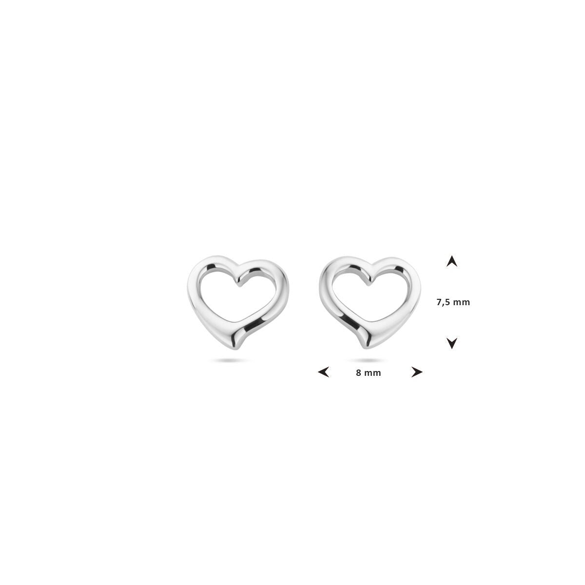 Pendientes de mujer de plata con corazón – rodiados 7.5 mm