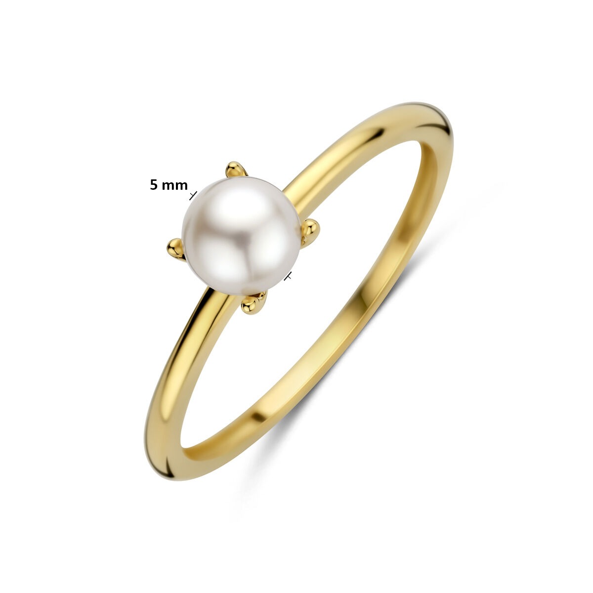 Anillo de mujer en oro amarillo de 14k con perla blanca – 5 mm