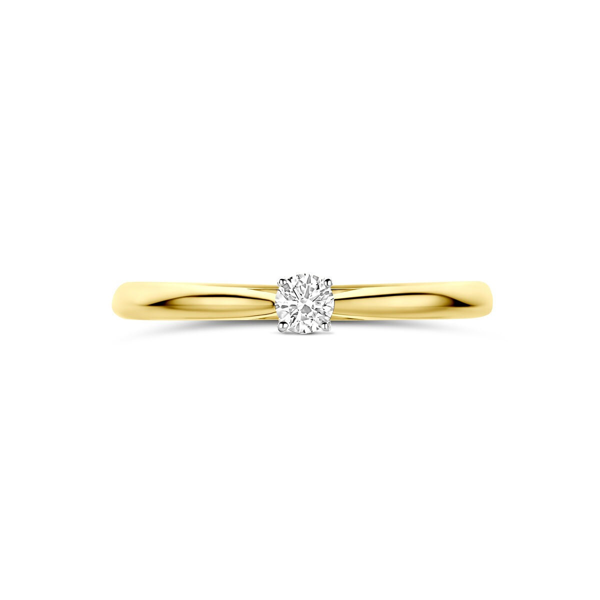 Anillo bicolor de oro amarillo y oro blanco con diamante cultivado en laboratorio de 0.10ct