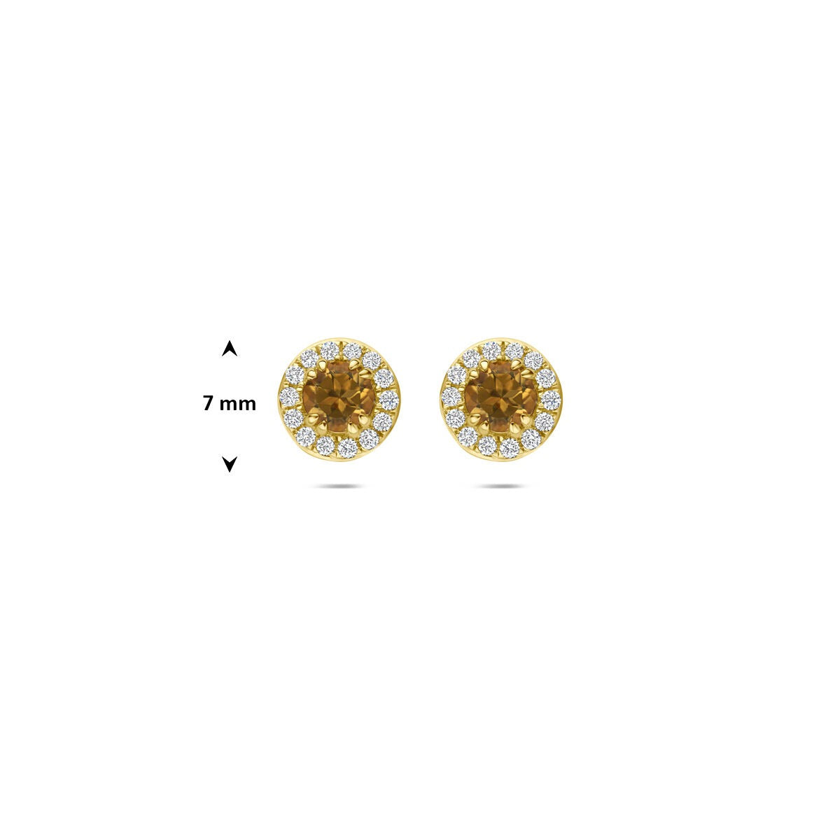 Pendientes de botón de oro amarillo con citrino y diamante cultivado en laboratorio