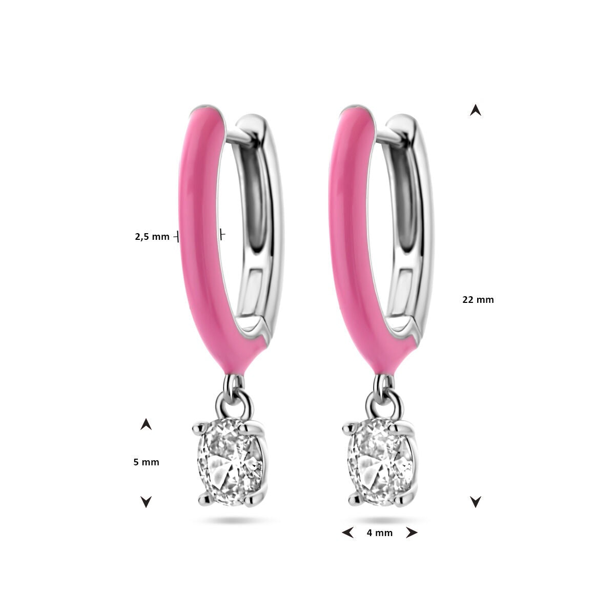 Aros de plata con circonitas y esmalte rosa - plata 925 rodiada
