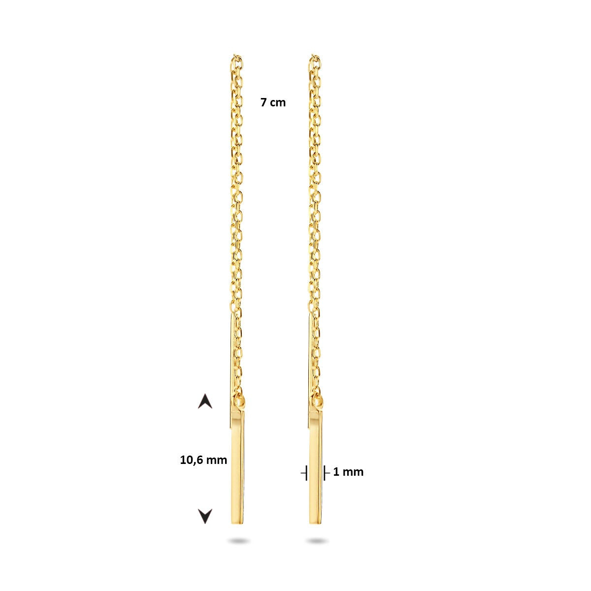 Pendientes de oro amarillo 9k con barra