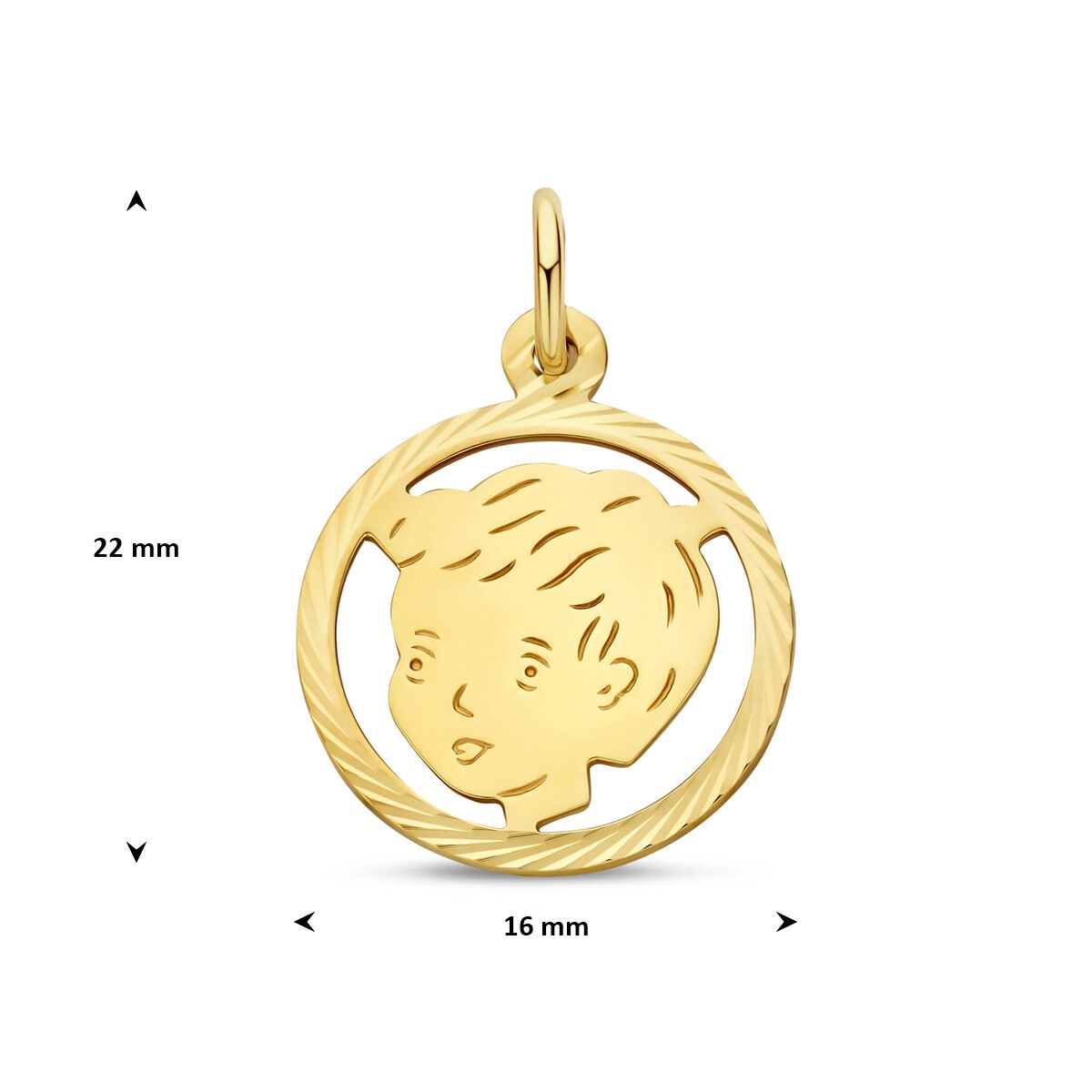colgante de oro amarillo 9k cabeza de niño redondo