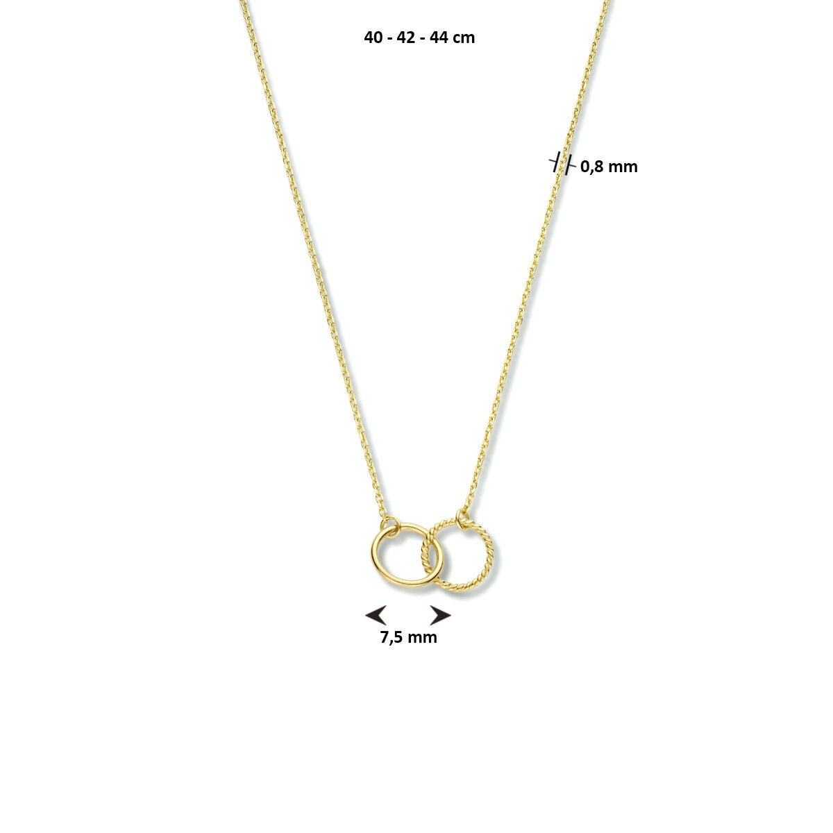 Collar de oro amarillo de 9k con círculos dobles