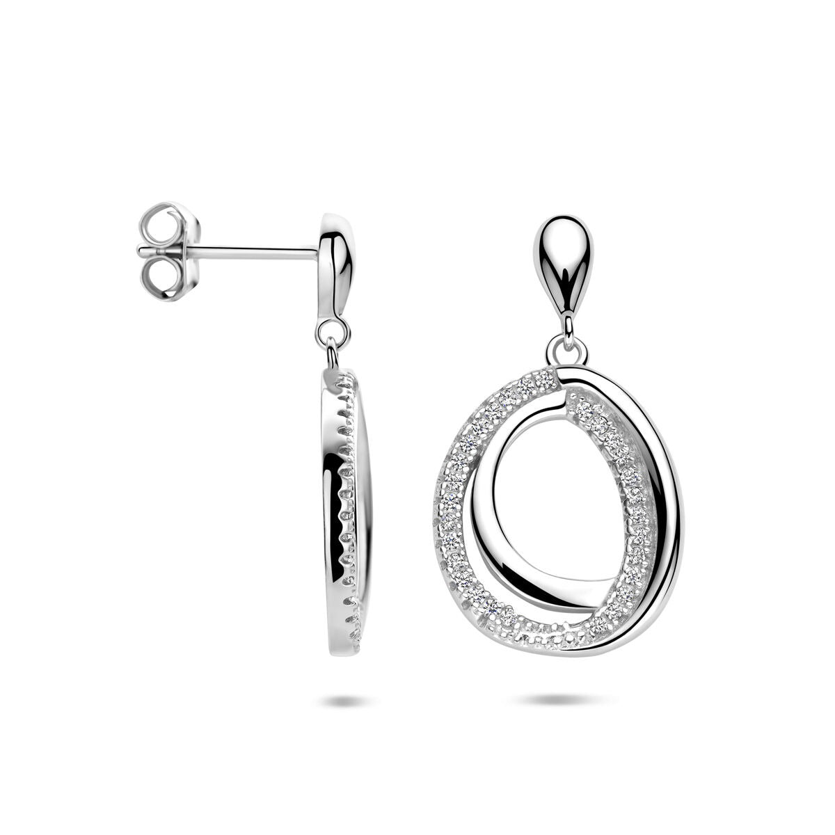 Pendientes de plata con entorno de circonitas – rodiados en plata 925