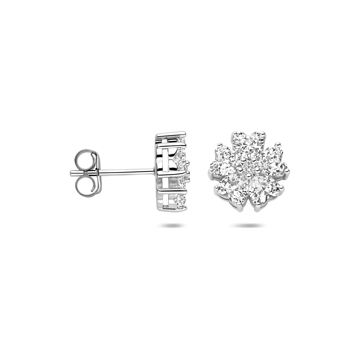 Pendientes de botón de plata rodiada con circonitas – entorno