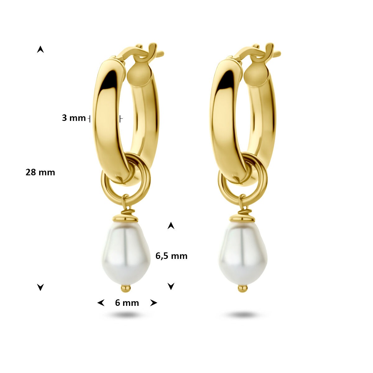 Aros chapados en oro amarillo de plata 925 con perla de agua dulce