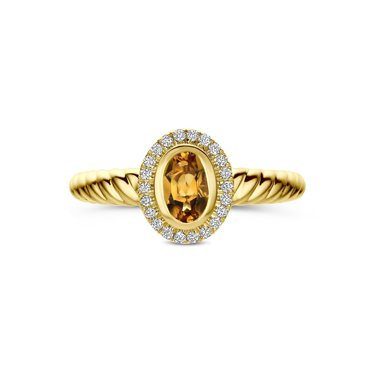 Anillo de oro amarillo de 14k con citrino y diamante cultivado en laboratorio