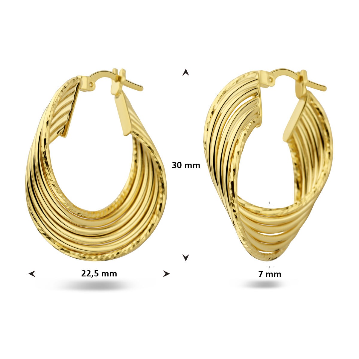 Aros ovalados chapados en oro de plata – forma refinada con brillo dorado