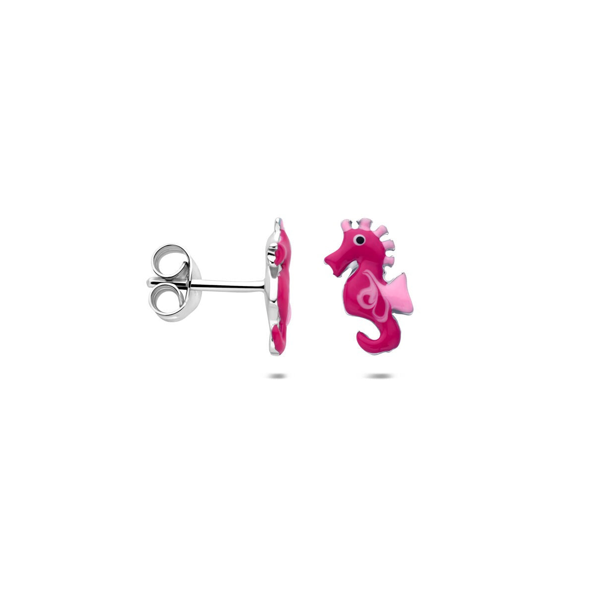 Pendientes infantiles de plata rodiada caballito de mar