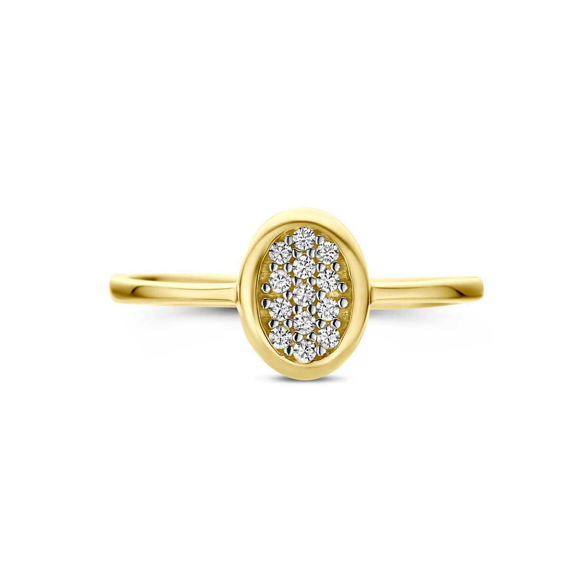 Anillo de oro amarillo de 14k con pavé de circonita ovalada