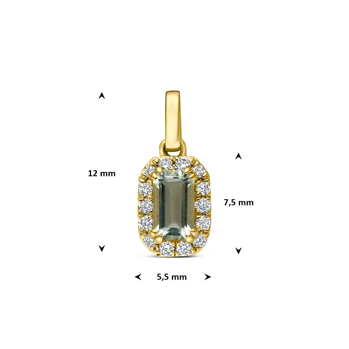 colgante de oro amarillo de 14k con amatista verde y diamante cultivado en laboratorio