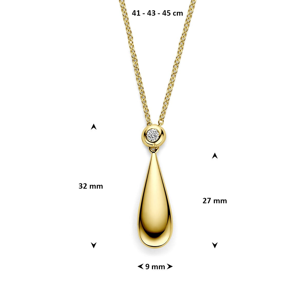 collar de oro amarillo con colgante en forma de gota y diamante 0,15 ct