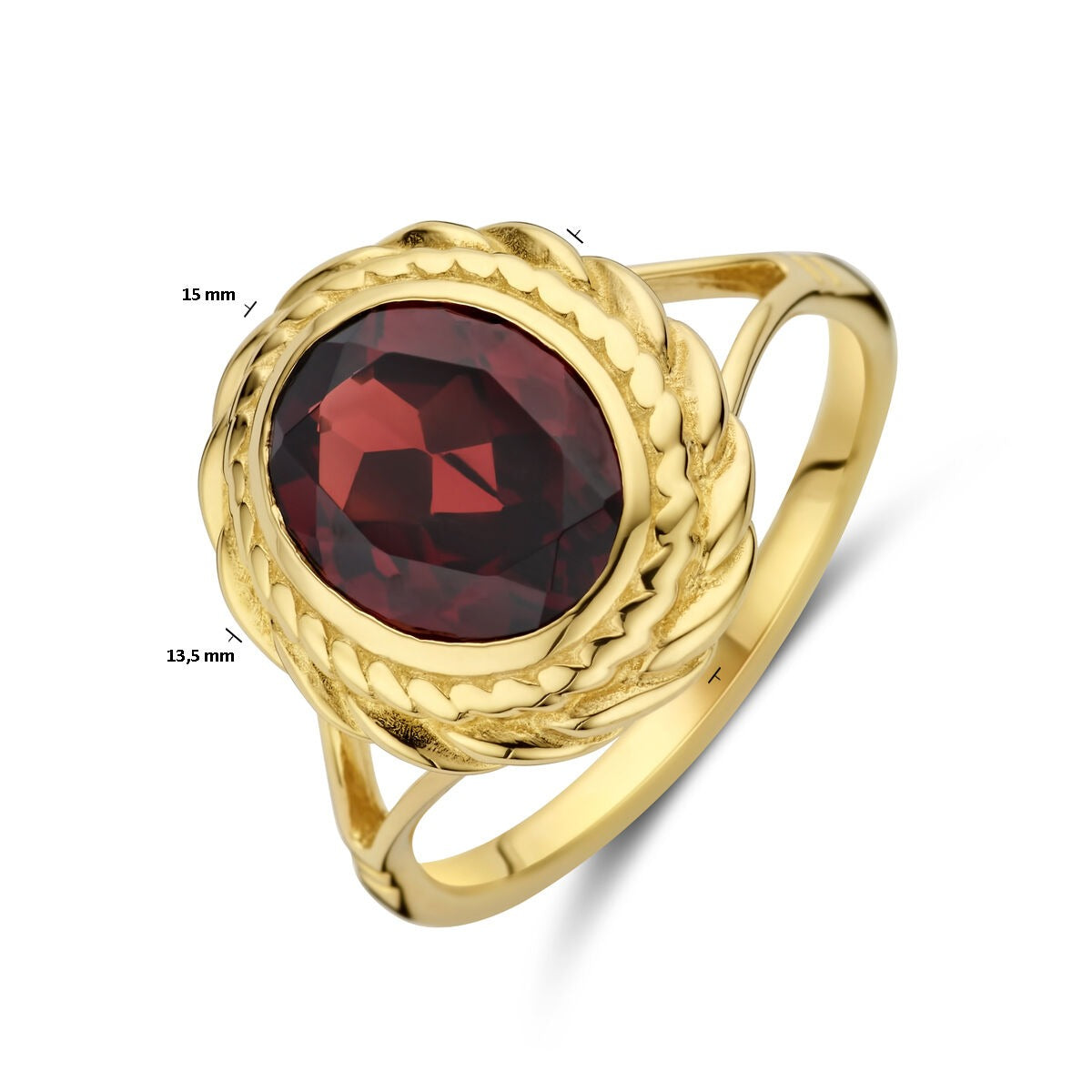 Anillo de oro 14k con granate - Forma de corte ovalada