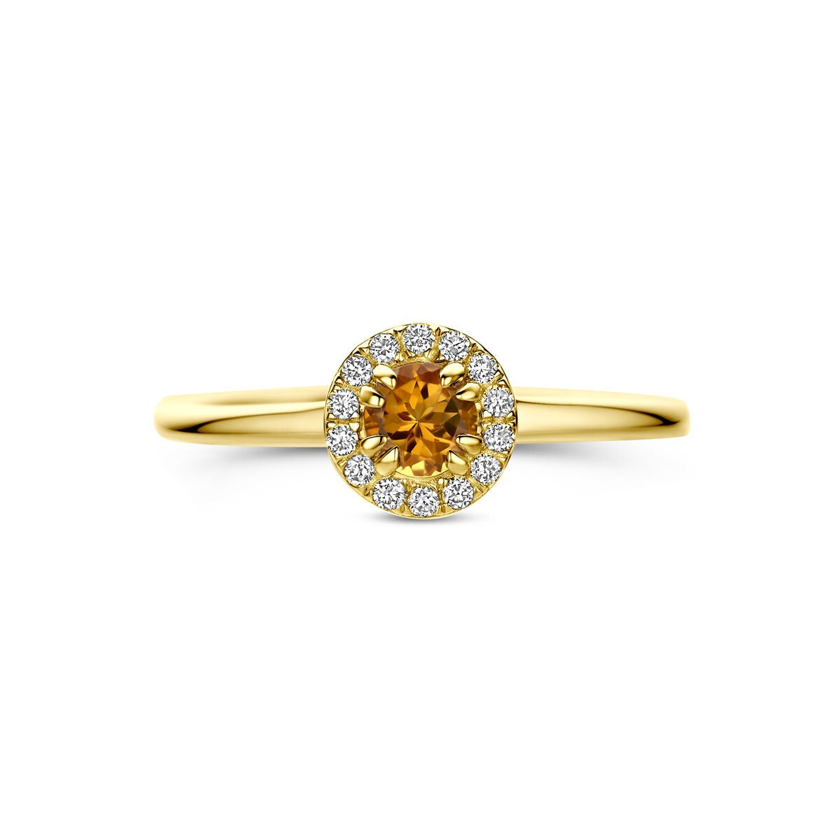 Anillo de oro amarillo de 14k con citrino y diamante cultivado en laboratorio