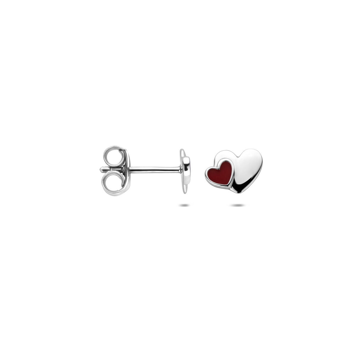 Pendientes infantiles de corazón – rodiado en plata 925 con esmalte rojo