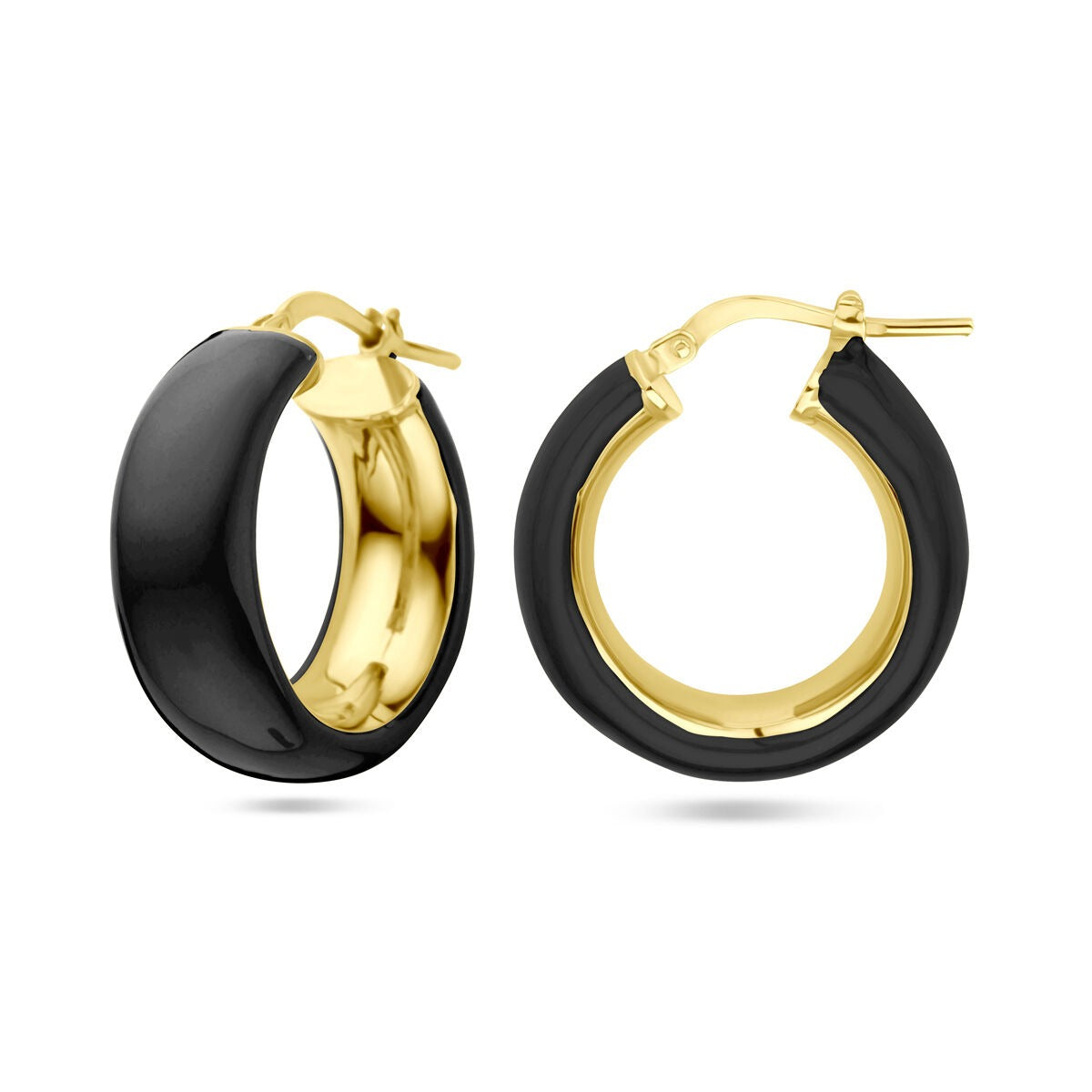 Aros de plata chapados en oro amarillo y esmalte negro