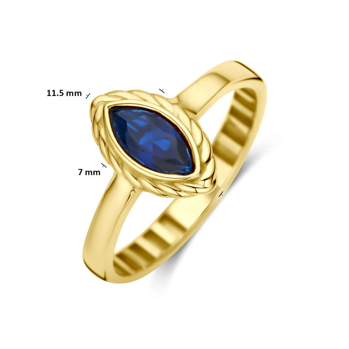 9k geelgouden ring met blauwe zirkonia