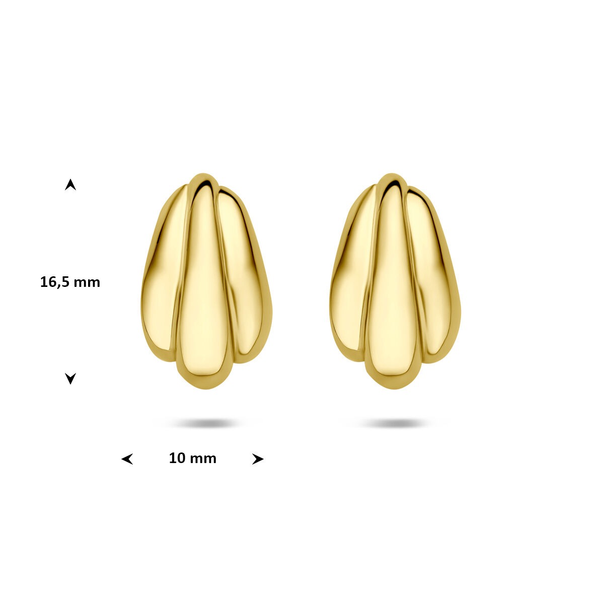 Pendientes de botón chapado en oro 925 plata 16,5 x 10 mm de mujer