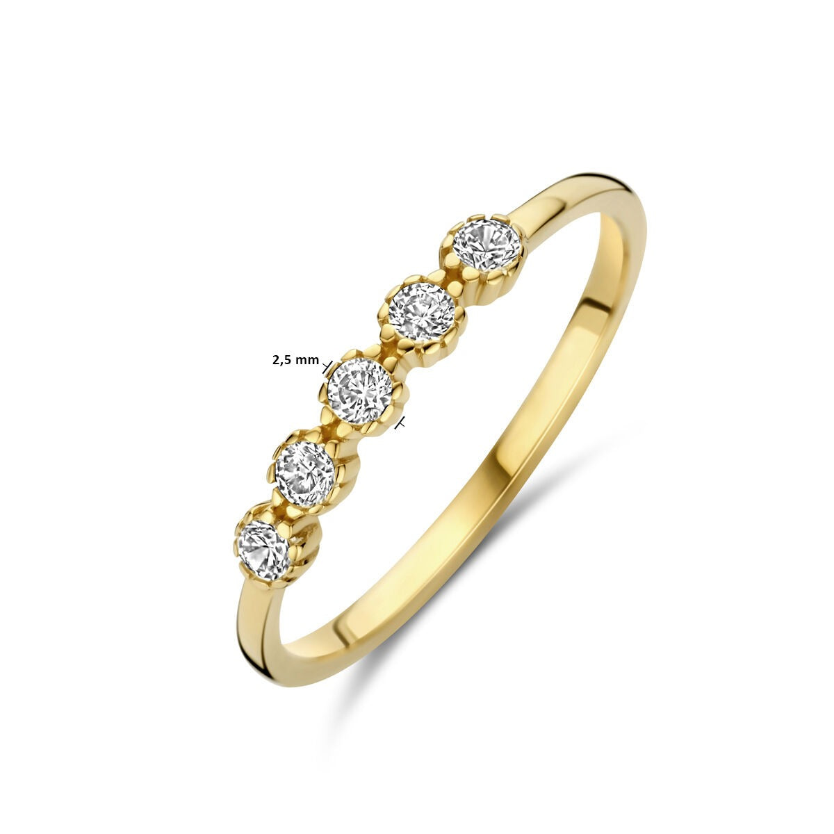 anillo de oro amarillo de 9k con circonitas