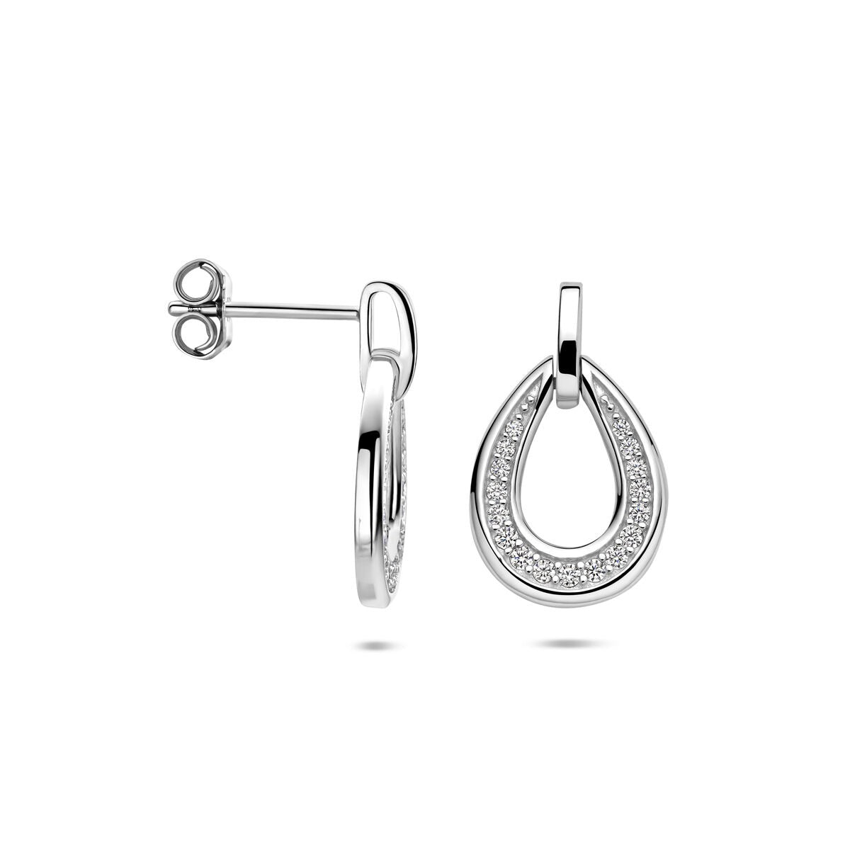 Pendientes de plata rodiada con circonitas en estilo de entorno