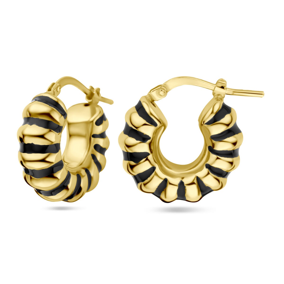 Aros de plata chapados en oro amarillo y esmalte negro