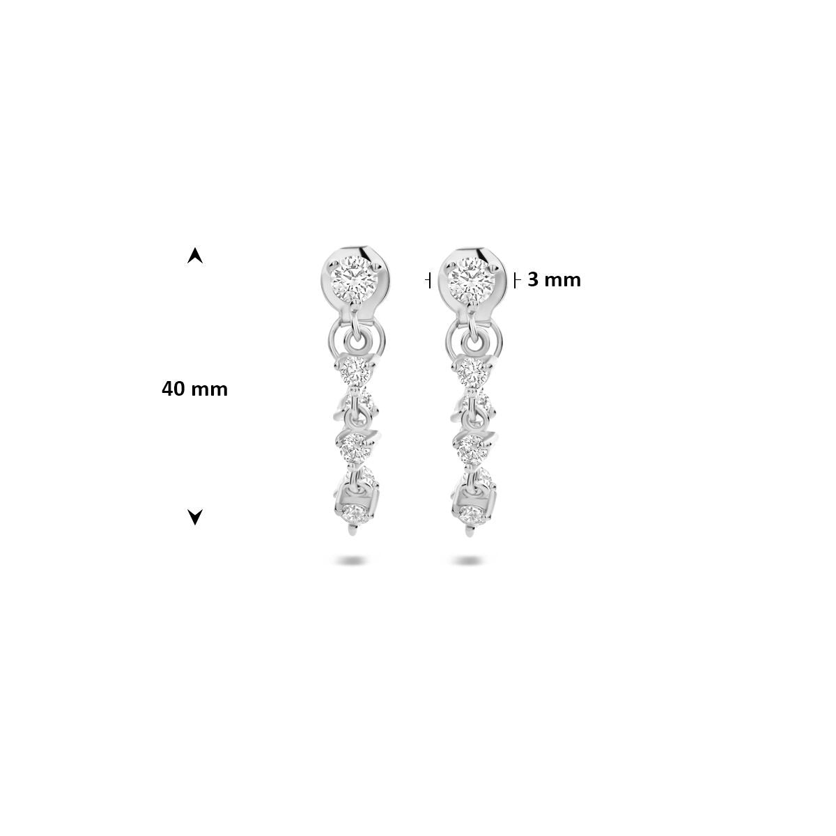 Pendientes de plata rodiada con circonitas – 40 mm aros de mujer en engaste de chatón brillante