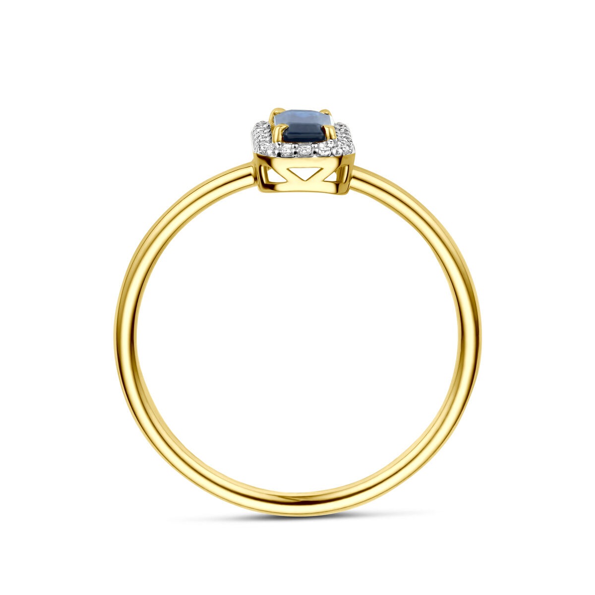 Anillo de oro con zafiro y diamante – 14k