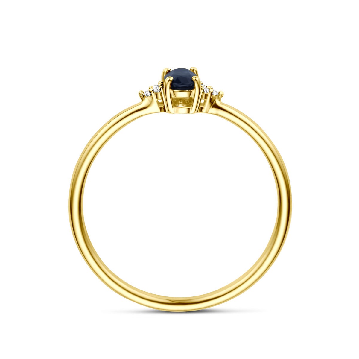 Anillo de oro con zafiro y diamante – 14k