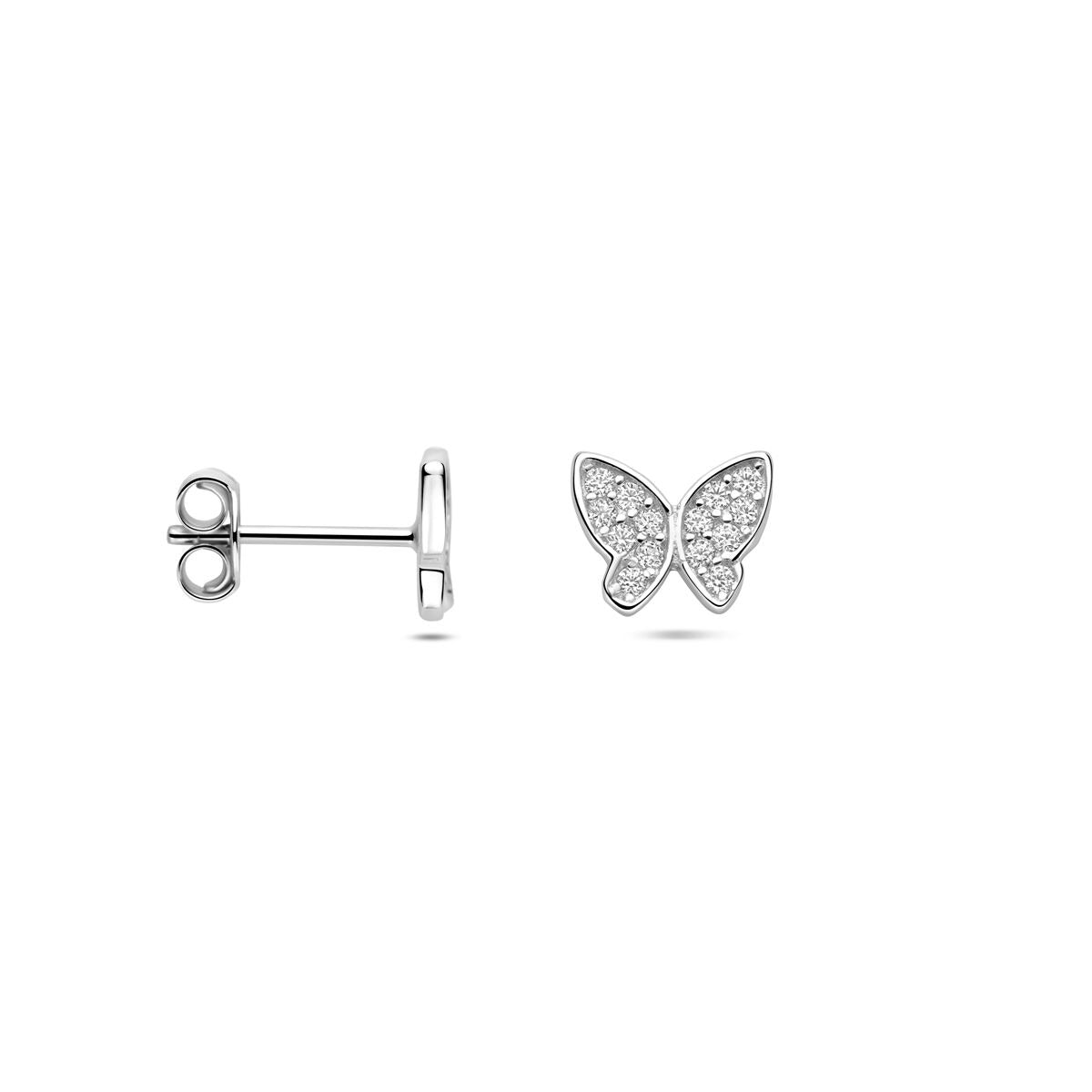 Pendientes de botón de plata con mariposa y circonita – plata 925 rodiada