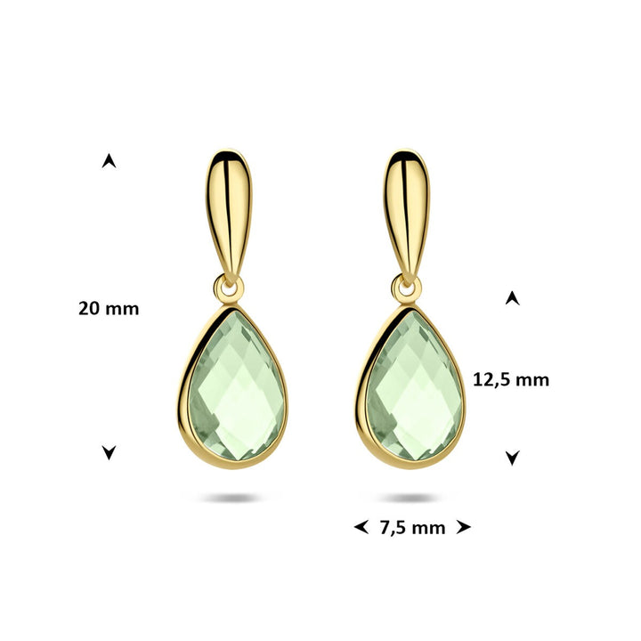14k Geelgouden oorhangers met groene amethist