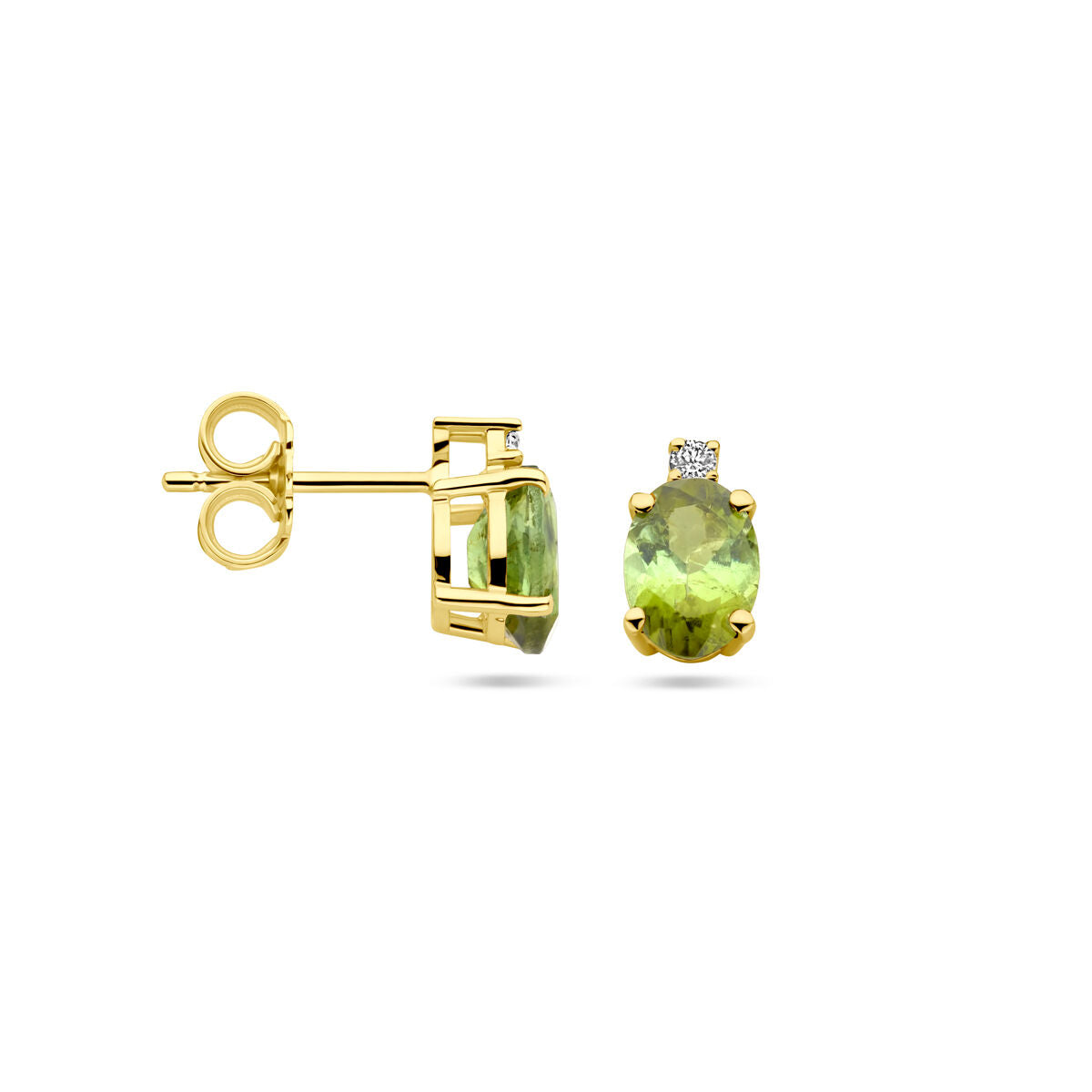 Pendientes de botón de oro amarillo con turmalina y diamante