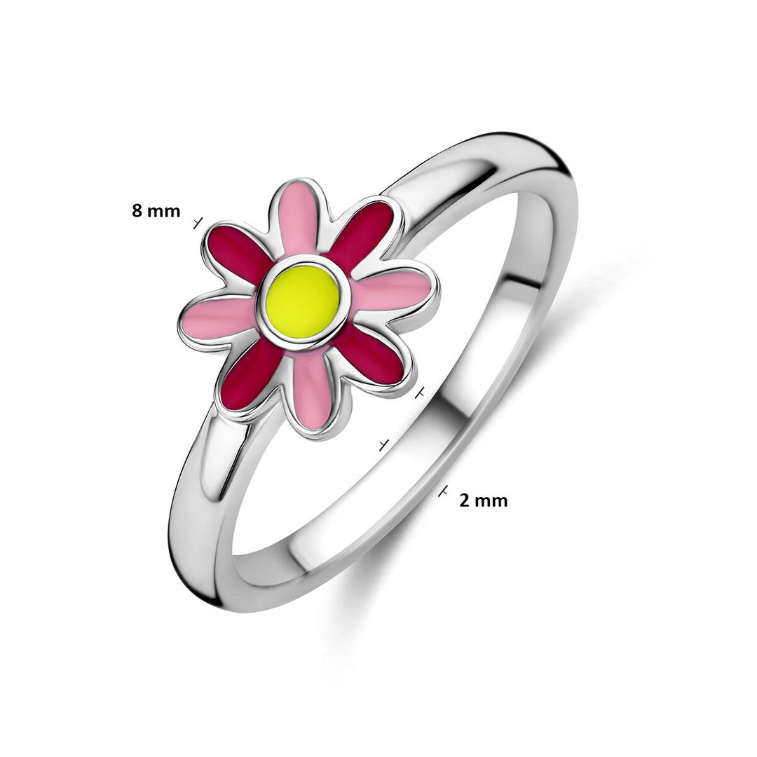 Gerhodineerde 925 zilveren kinderring met emaille bloem
