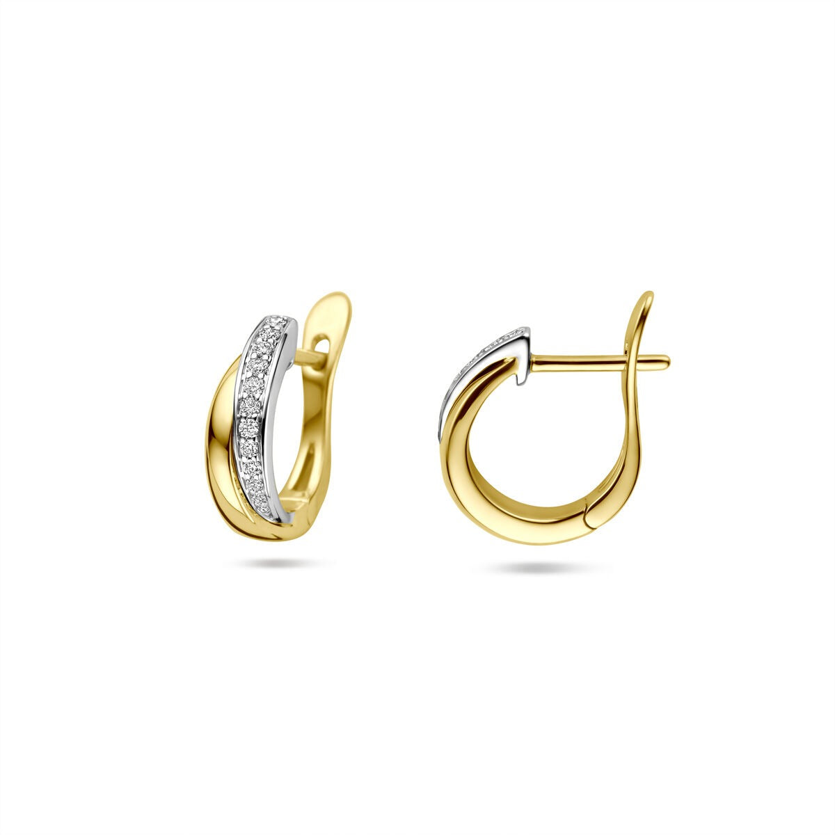 Aros de oro bicolor de 14k con diamante