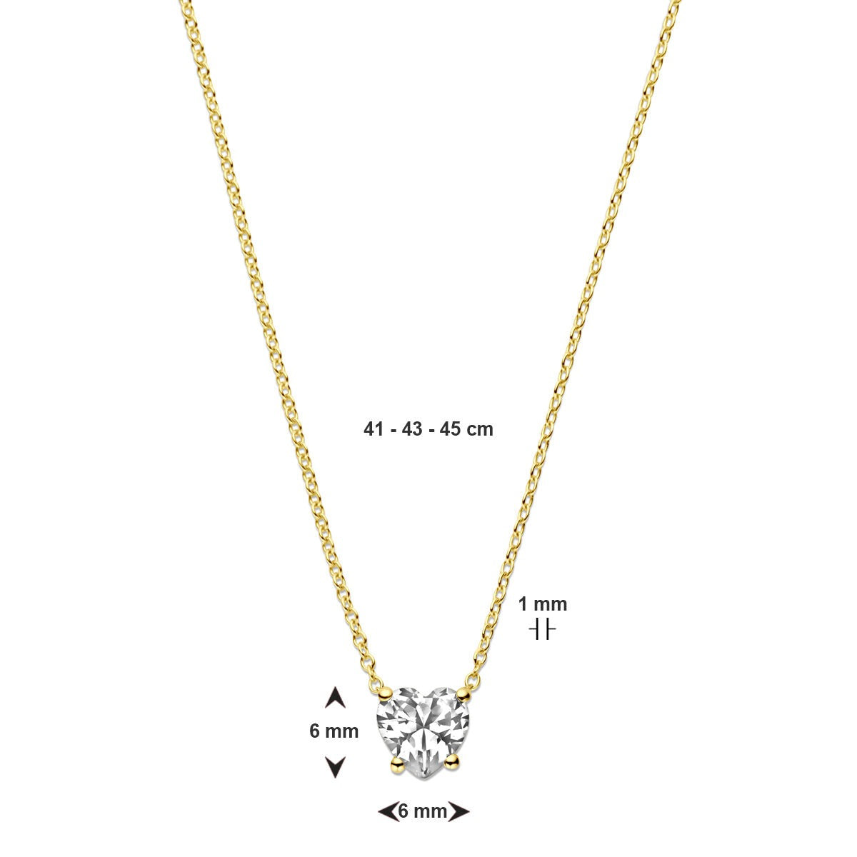 collar de oro amarillo con zirconia en forma de corazón
