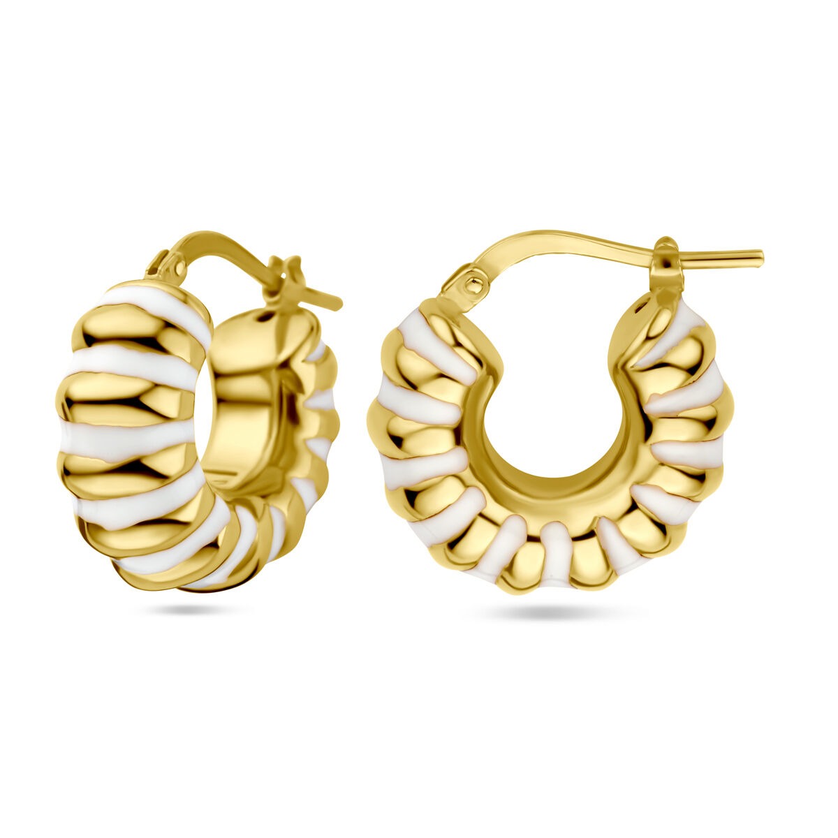 Aros de plata chapados en oro amarillo y esmalte blanco