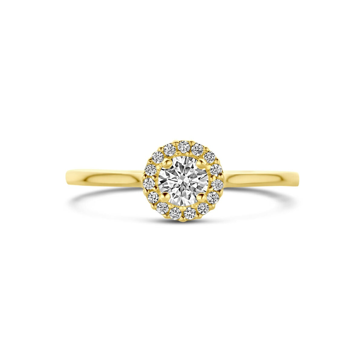 Anillo de mujer en oro amarillo de 14k con circonitas - engaste de entourage