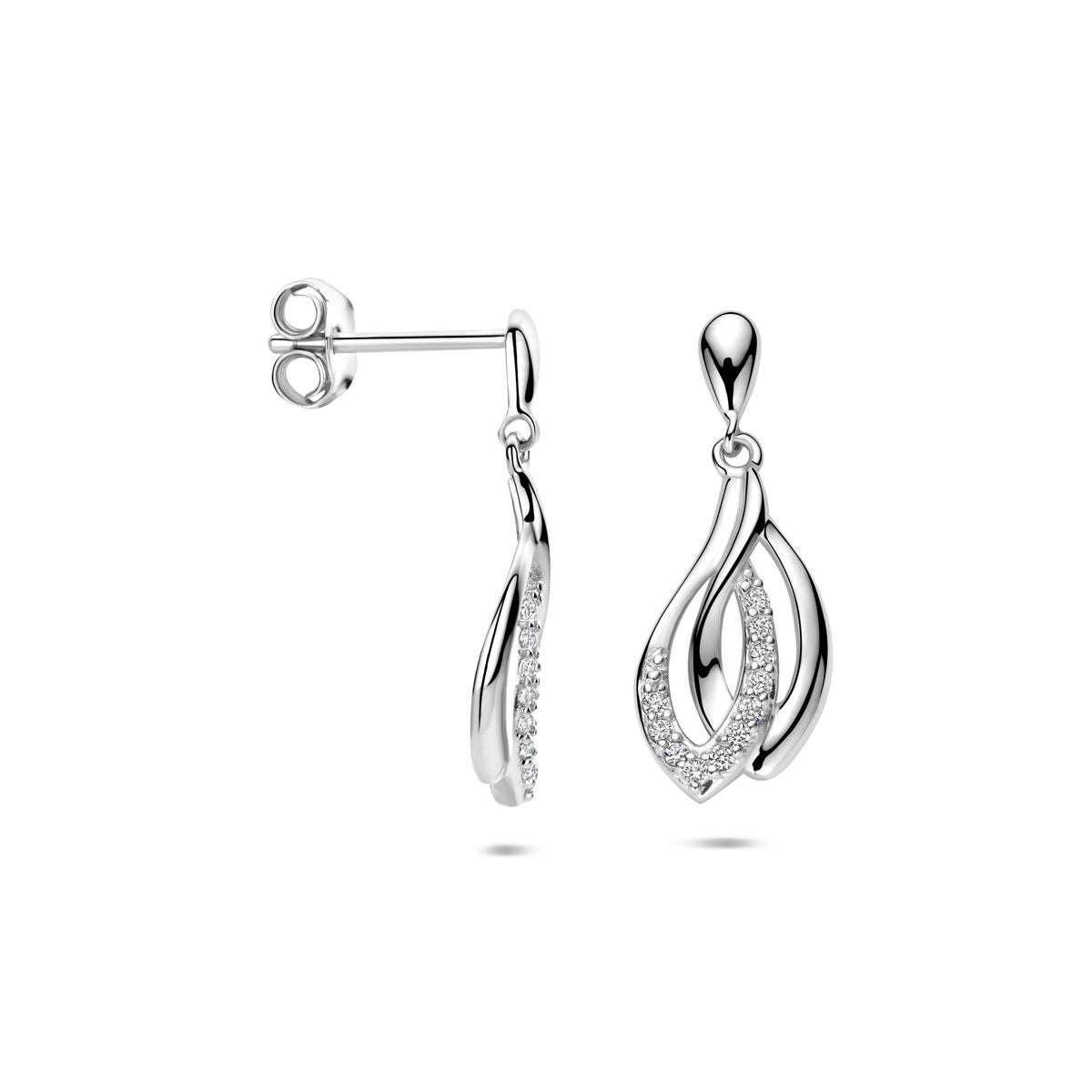 Pendientes de plata con entorno de circonitas – plata 925 rodiada