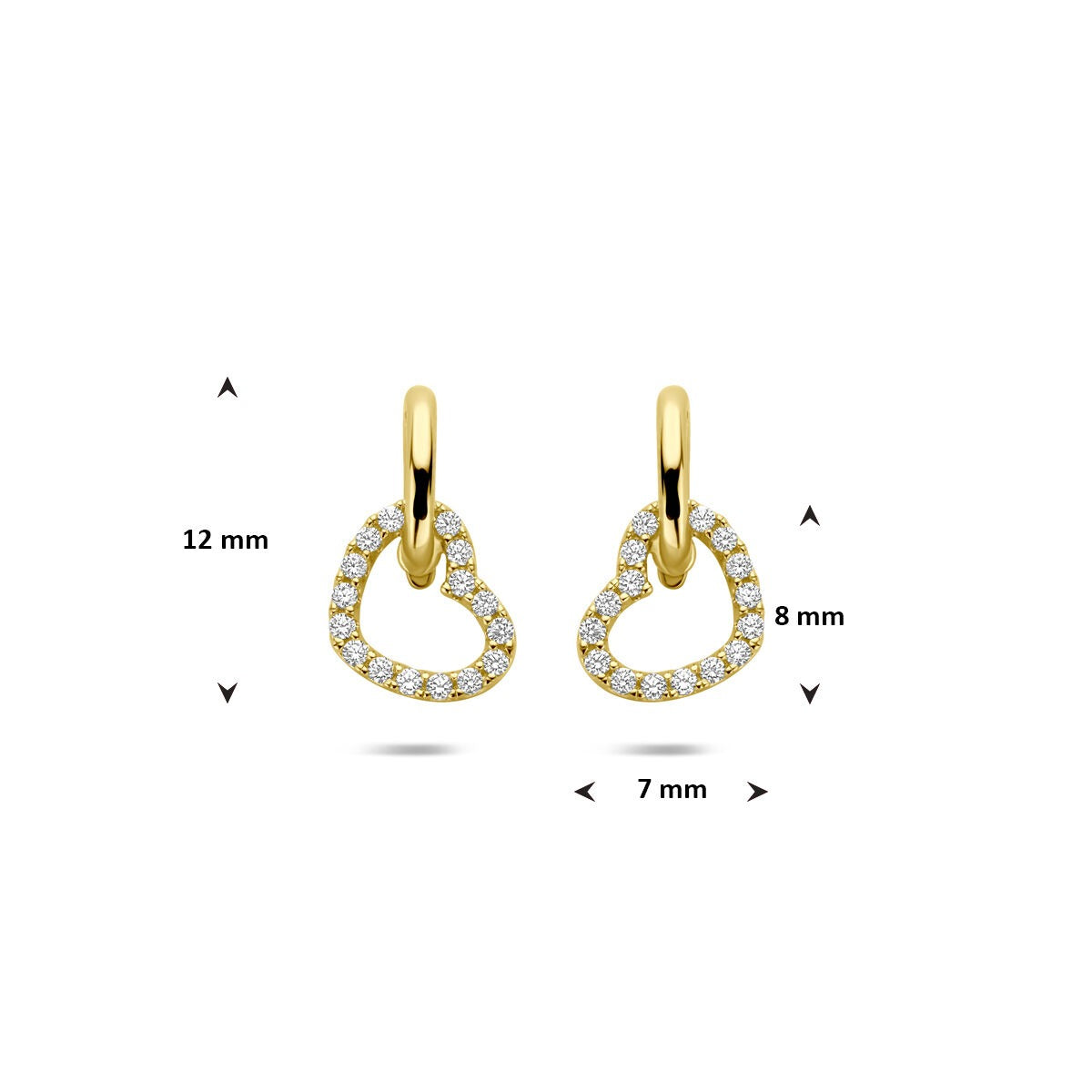 Pendientes de oro 14k en forma de corazón con circonitas - de mujer