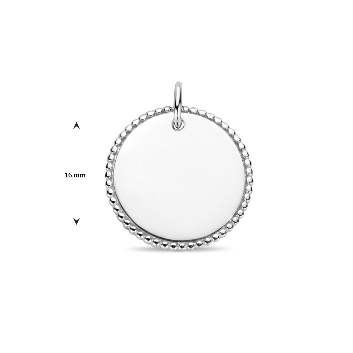 Colgante redondo de plata rodiada grabable