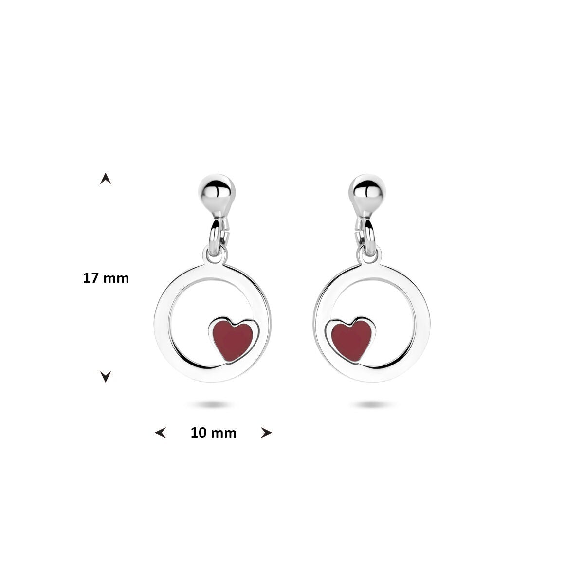 Pendientes infantiles de plata en forma de corazón rodiados con esmalte 17 mm