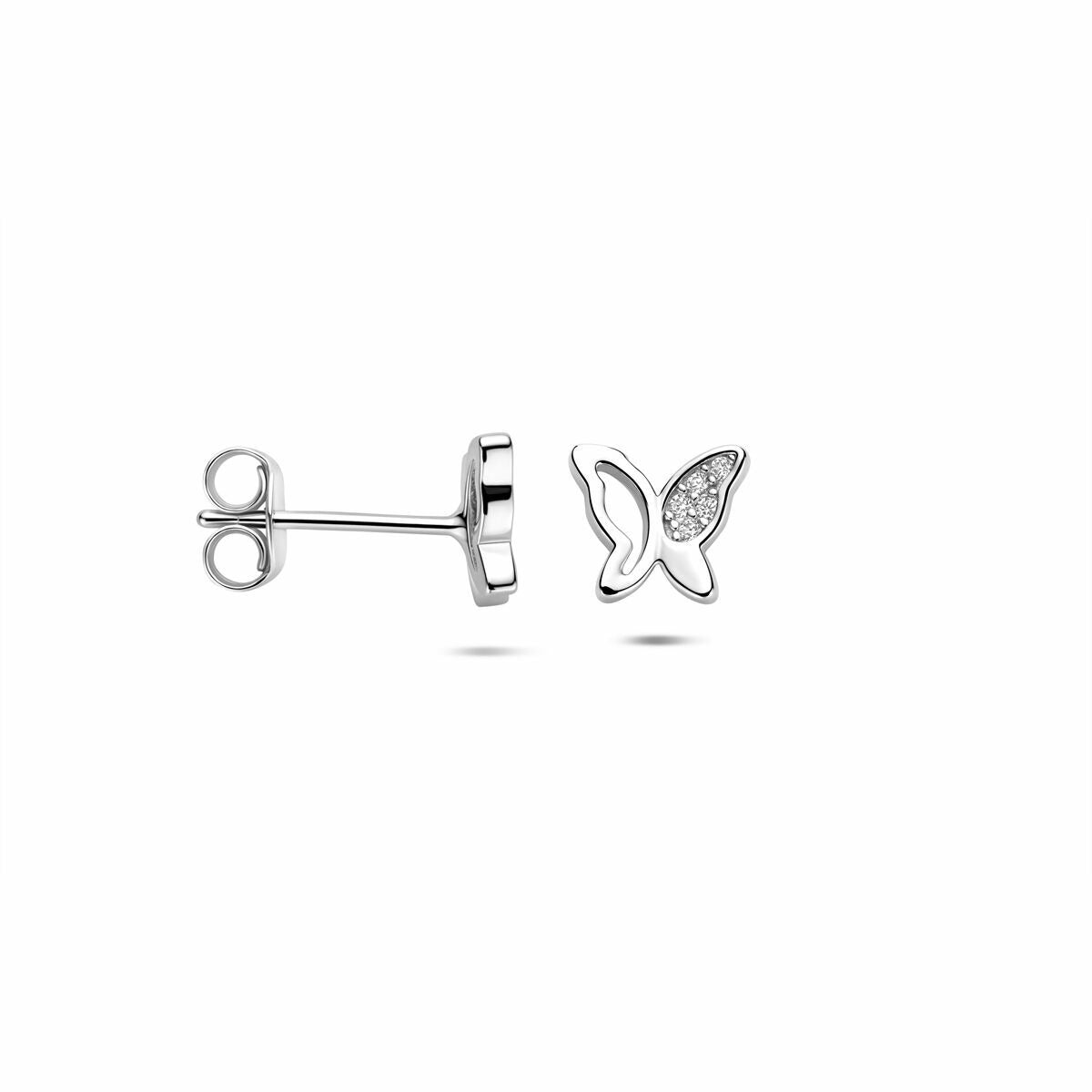 Pendientes de botón de plata mariposa con circonitas – 6.5 x 7.5 mm