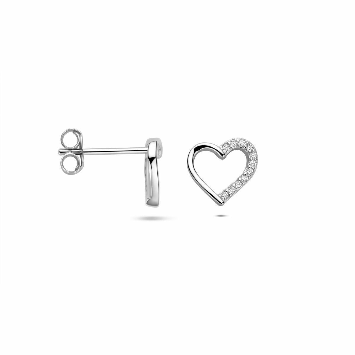 Pendientes de botón en forma de corazón de plata con circonitas – plata 925 rodiada