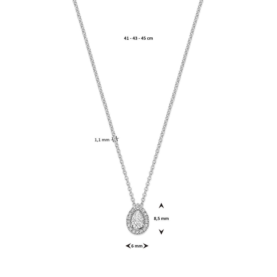 14k Witgouden Collier met Druppel Diamant