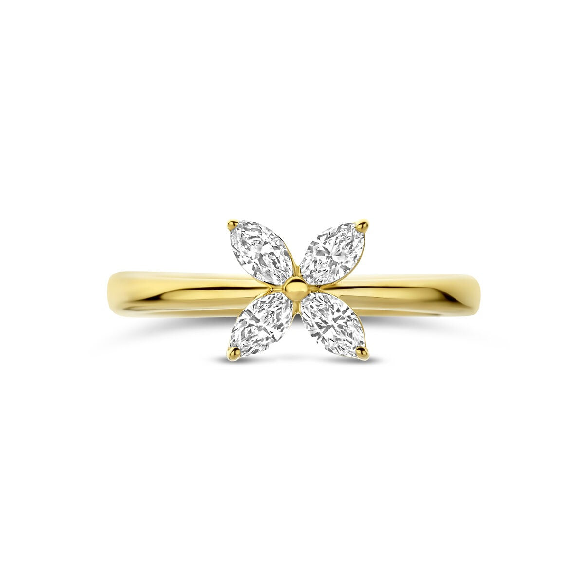 Anillo de oro amarillo de 14k con flor de diamante cultivado en laboratorio