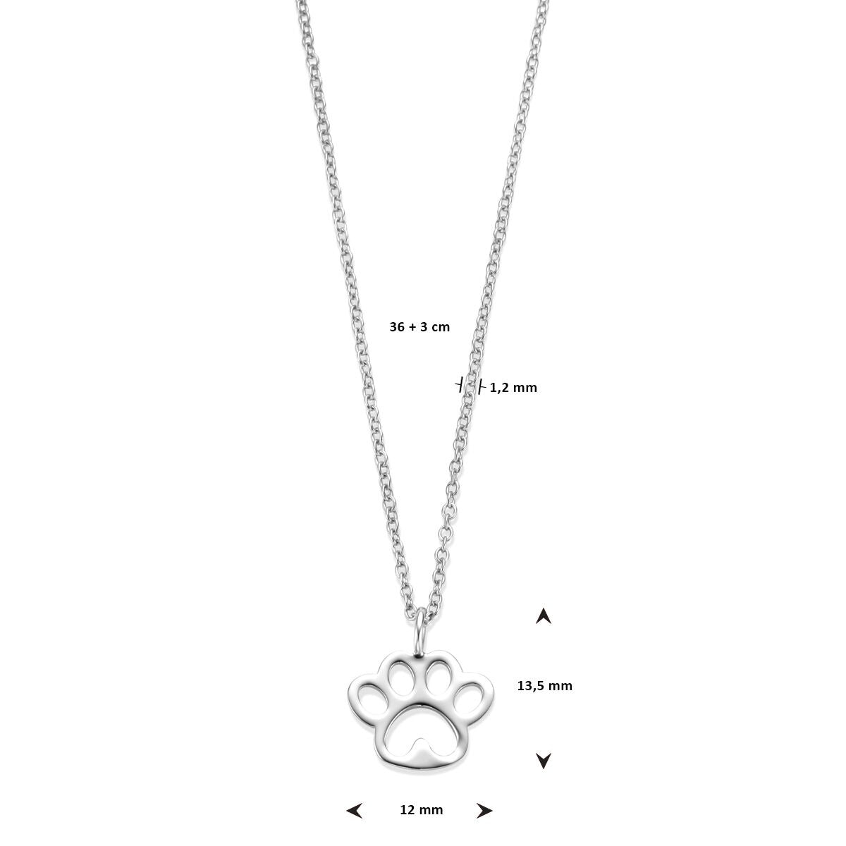 Collar infantil de plata con huella de perro – collar rodiado 36-39 cm