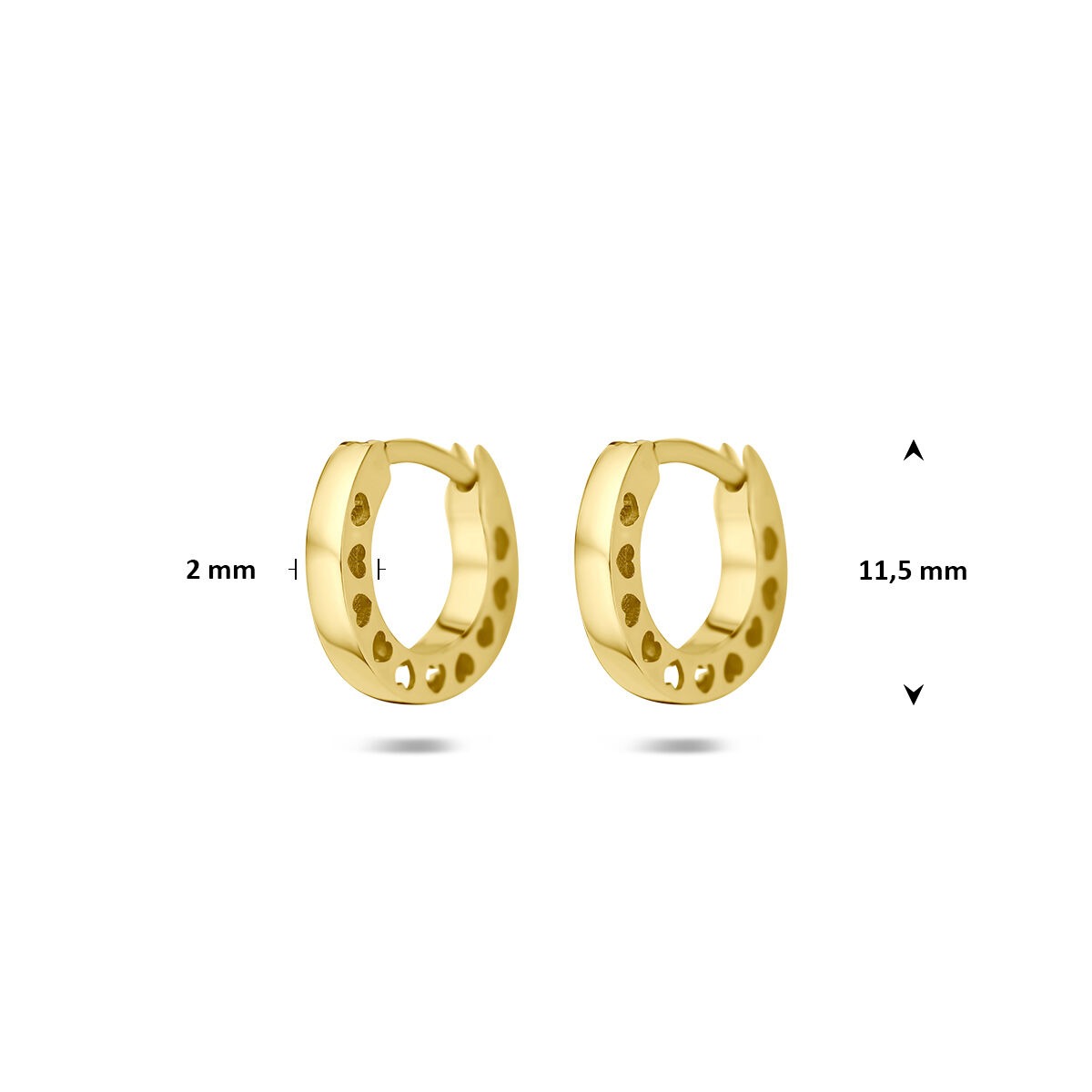 Aros de oro amarillo con corazones