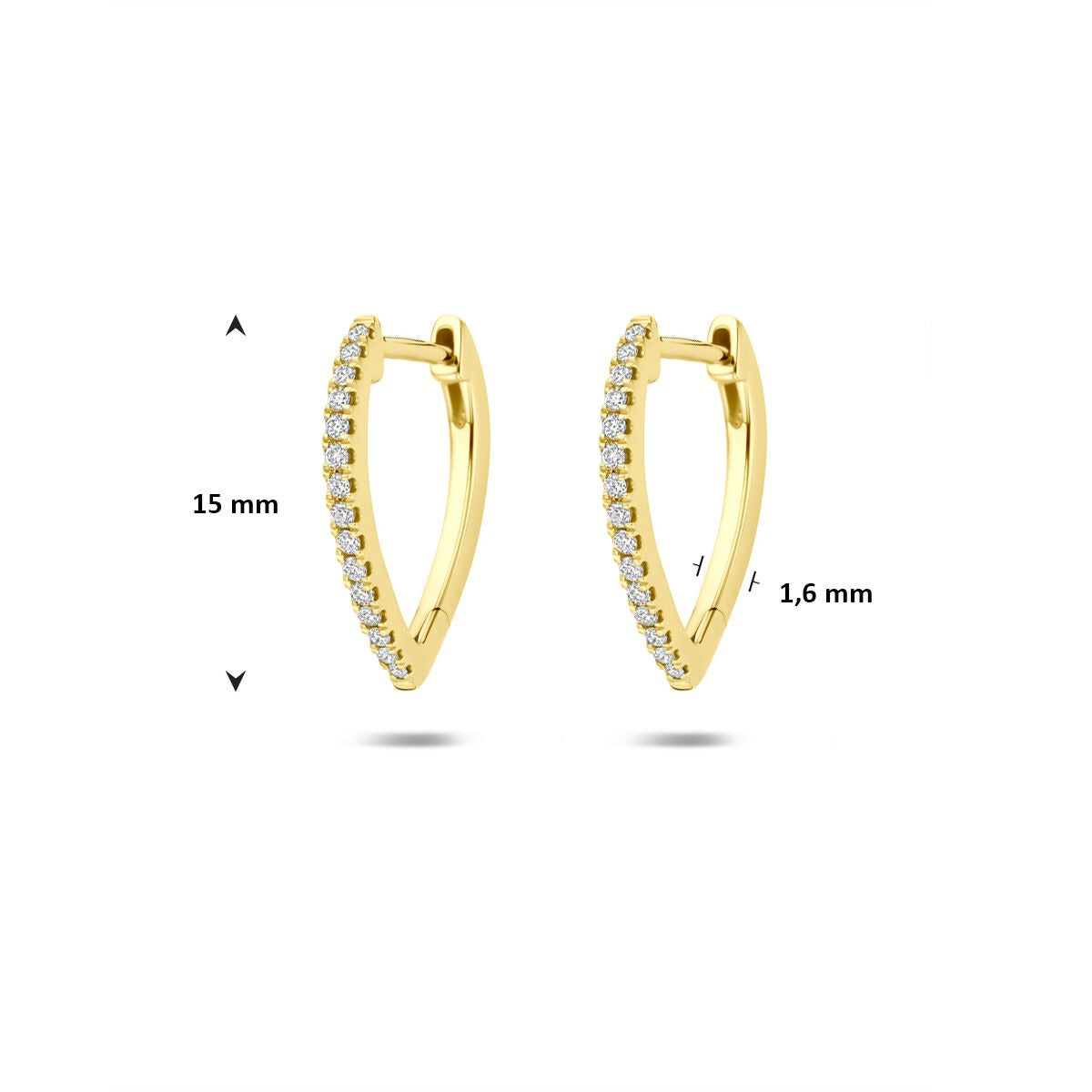 aros con diamante cultivado en laboratorio 0.12ct (2x 0.06ct) g vs 15 mm oro amarillo 14K