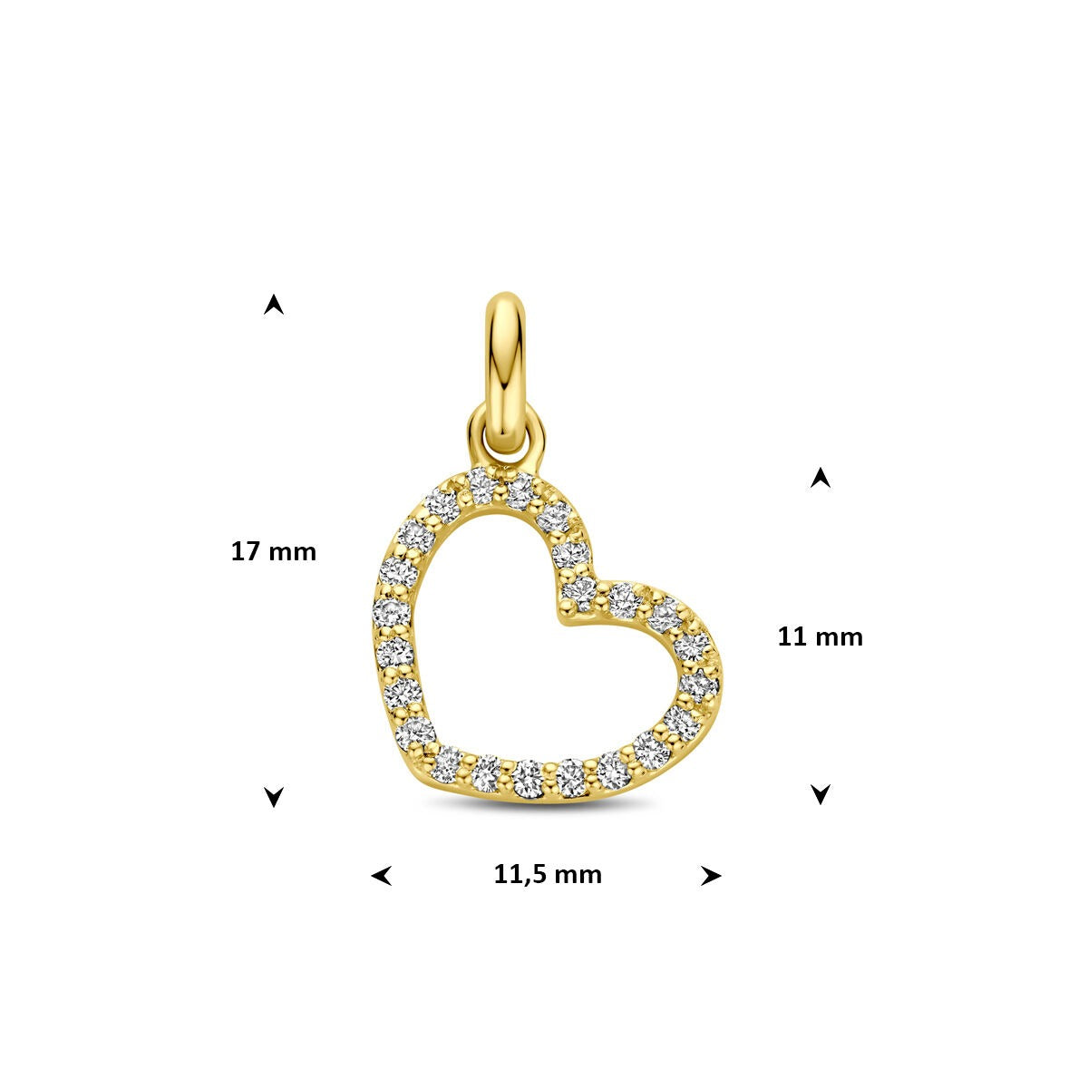 colgante de corazón de oro amarillo 14k con diamante cultivado en laboratorio
