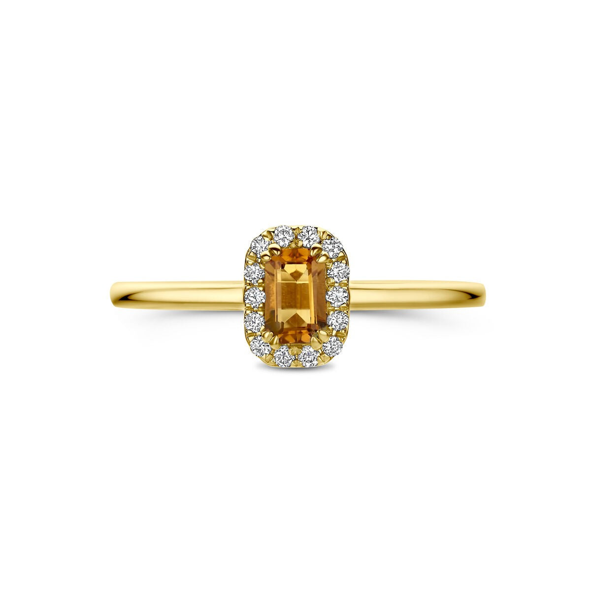 anillo de entourage de oro amarillo de 14k con citrino y diamante cultivado en laboratorio